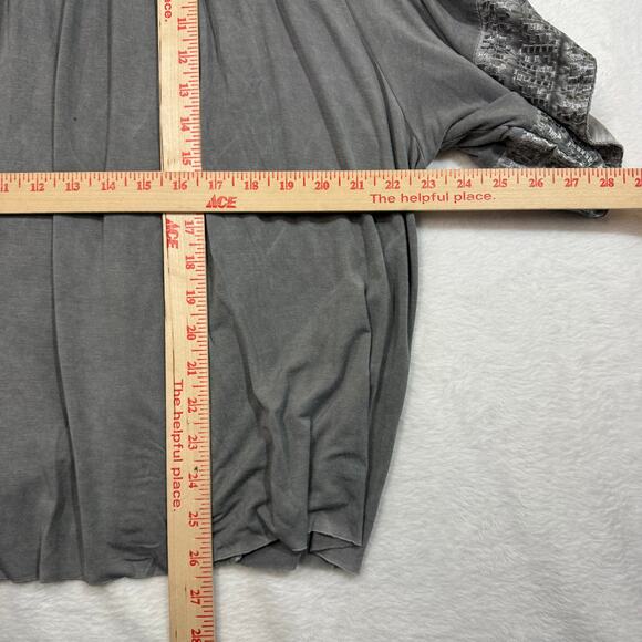 POL L Gray Boho Open Front Embroidered Kimono Cardigan Coastal Minimalist Hippie - Picture 6 of 9